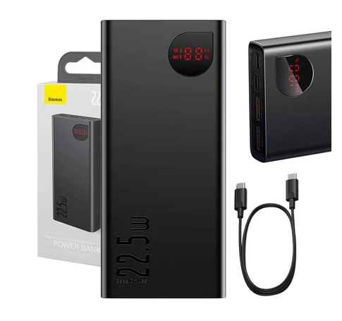 Baseus Adaman Metal Powerbank, 20000mAh, 2xUSB, USB-C, Lightning, microUSB  22.5W (fekete)
