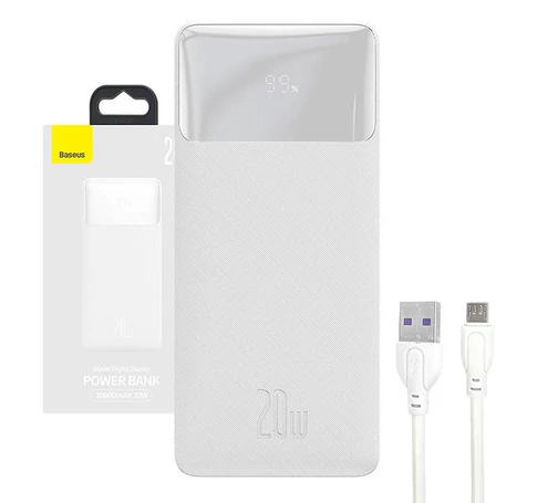 Baseus Bipow Powerbank, 30000mAh, 20W (fehér)