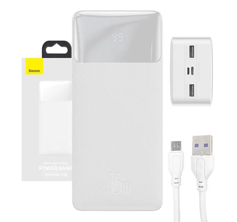 Baseus Bipow Powerbank, 30000mAh, 15W (fehér)