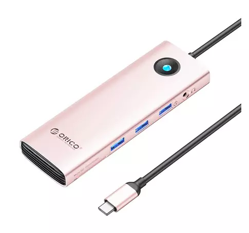 Stacja dokująca HUB 10w1 Orico USB-C, HDMI, 3xUSB, SD/TF, Audio (różowe złoto)