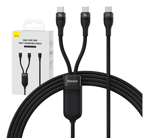 Baseus Flash 2 az 1-ben USB töltőkábel, USB-C - USB-C, 100W, 1.5m (fekete)