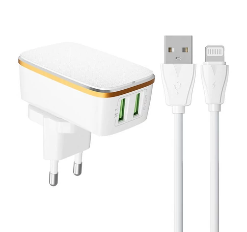 Ładowarka sieciowa LDNIO A2204 2USB + kabel Lightning