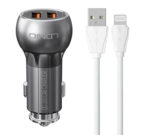 Ładowarka samochodowa LDNIO C503Q 2USB + Kabel Lightning
