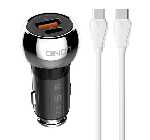 Ładowarka samochodowa LDNIO C1 USB, USB-C + Kabel USB-C - USB-C