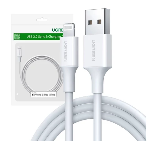 Kabel Lightning do USB UGREEN 2.4A US155, 0.25m (biały)