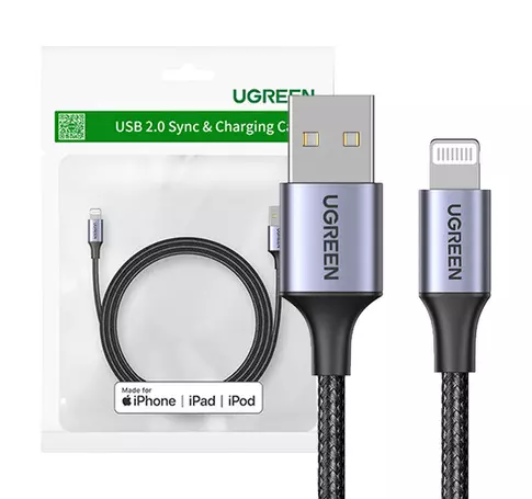 Kabel Lightning do USB UGREEN 2.4A US199, 1m (czarny)