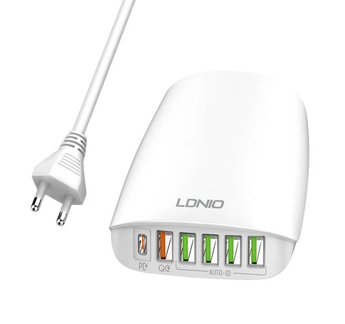 LDNIO A6573C EU 5USB, USB-C 65W Wall charger + Power cord