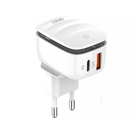 Ładowarka sieciowa LDNIO A2425C USB, USB-C z lampą + Kabel microUSB