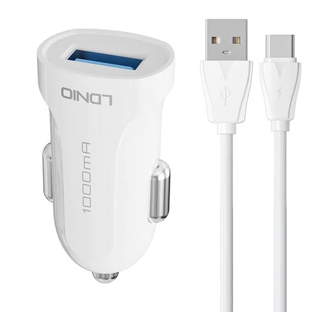 Ładowarka samochodowa LDNIO DL-C17, 1x USB, 12W + kabel USB-C (biała)