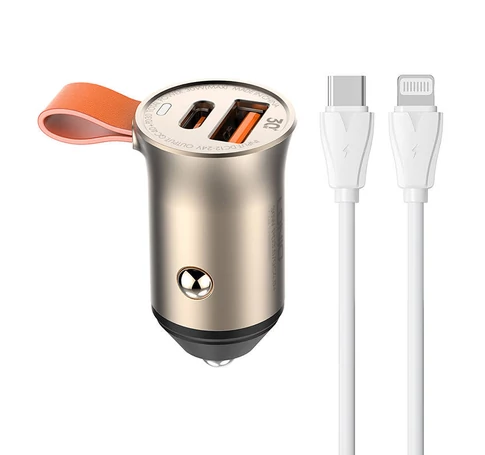 Car charger LDNIO C509Q, USB + USB-C, 30W + cable USB-C to Lightning (gold)