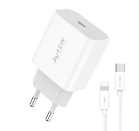 Ładowarka sieciowa Foneng EU23, 18W, 1x USB + kabel Typ-C do Lightning