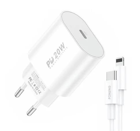 Fast charger Foneng 1x USB PD 3.0 EU39 20W + USB C to Lightning