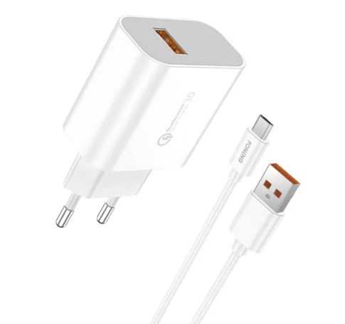 Fast charger Foneng 1x USB QC 3.0 EU46 18W + USB Micro cable