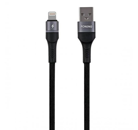 Kabel USB do Lightning Foneng X79, LED, Nylonowy oplot, 3A, 1m (czarny)