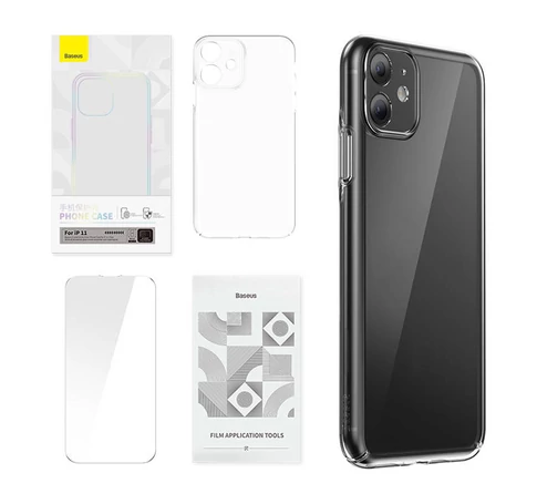 Baseus Crystal Series tok iPhone 11 készülékhez (átlátszó) + edzett üvegfólia + tisztító készlet