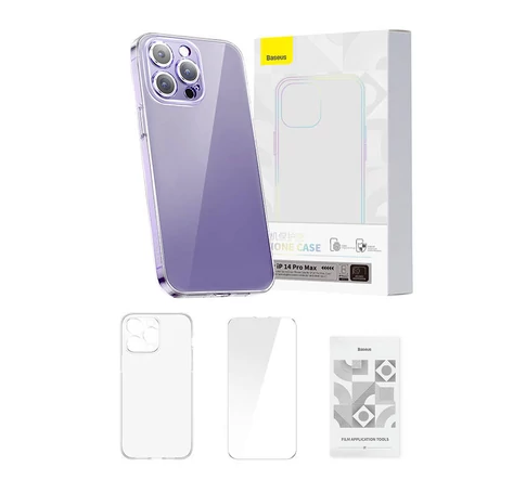 Baseus Crystal Clear védőtok, iPhone 14 Pro Max (átlátszó), edzett üvegfólia + tisztítókészlet
