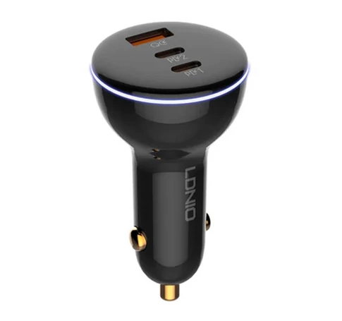 Ładowarka samochodowa LDNIO C102, USB + 2x USB-C, 160W + kabel USB do Lightning (czarna)