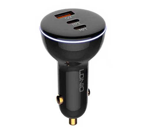 Ładowarka samochodowa LDNIO C102, USB + 2x USB-C, 160W + kabel USB-C do USB-C (czarna)