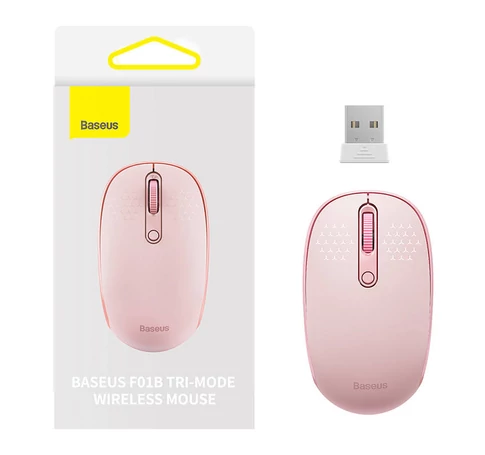 Baseus F01B vezeték nélküli egér, Tri-mode 2.4G BT 5.0 1600 DPI (rózsaszín)