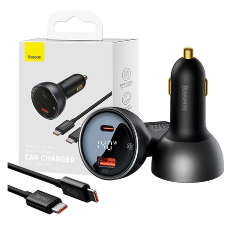 Baseus Superme autós töltő, USB, USB-C, 140W (fekete)