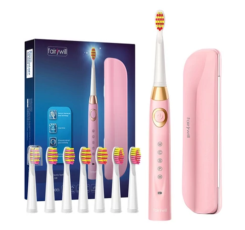 Szczoteczka soniczna do zębów FairyWill z zestawem końcówek i etui FW-508 (różowa)