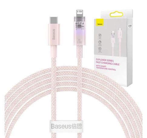 Baseus Explorer Series USB / Lightning gyorstöltő kábel 2m, 20W (rózsaszín)