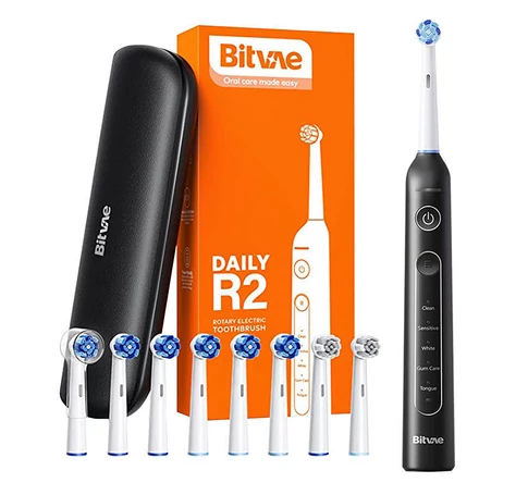 Rotary toothbrush with tips set and travel case Bitvae R2 (black)