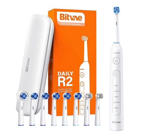 Rotary toothbrush with tips set and travel case Bitvae R2 (white)