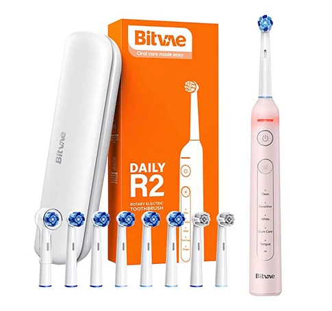 Rotary toothbrush with tips set and travel case Bitvae R2 (pink)
