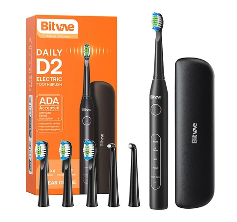 Sonic toothbrush with tips set and travel case D2 (black)