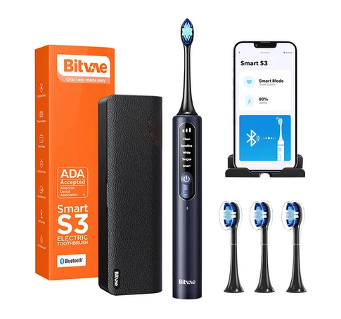 Sonic toothbrush with app, tips set, travel case and toothbrush holder S3 (navy blue)