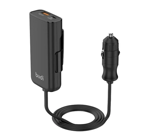 Budi 105W autós töltő, USB + USB-C, PD + QC 3.0 (fekete)