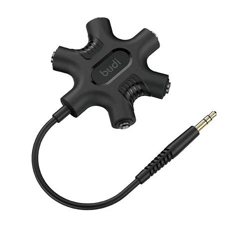 AUX adapter mini jack 3,5 mm - 5x mini jack 3,5 mm Budi Rockstar (fekete)