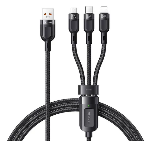 3in1 USB to USB-C / Lightning / Micro USB Cable, Mcdodo CA-0930, 6A, 1.2m (Black)