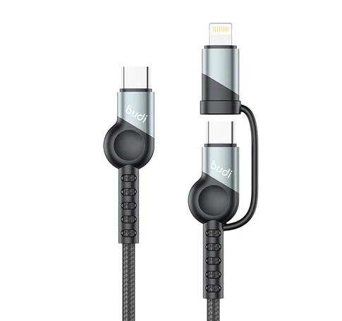 az 1-ben USB - USB-C / Lightning Budi 65 W/20 W PD kábel, 1 m (fekete)