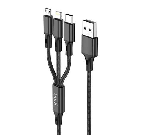 az 1-ben USB - USB-C / Lightning / Micro USB Budi kábel 1 m (fekete)