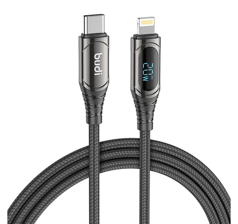 LED USB-C - Lightning Budi kábel, 20 W, 1,5 m (fekete)