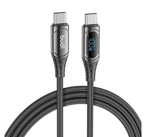 Budi USB-C - USB-C LED kábel, 100 W, 1,5 m (fekete)