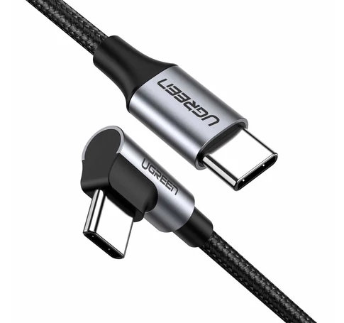 UGREEN USB-C - USB-C kábel, ferde, QC 3.0, PD, 3A, 60W, 1m (fekete)