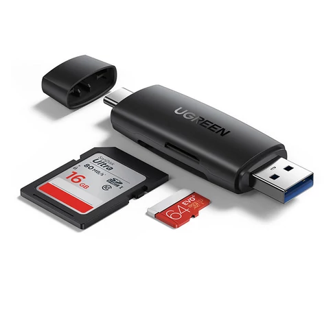 UGREEN CM304 USB + USB-C adapter SD + microSD kártyaolvasó (fekete)
