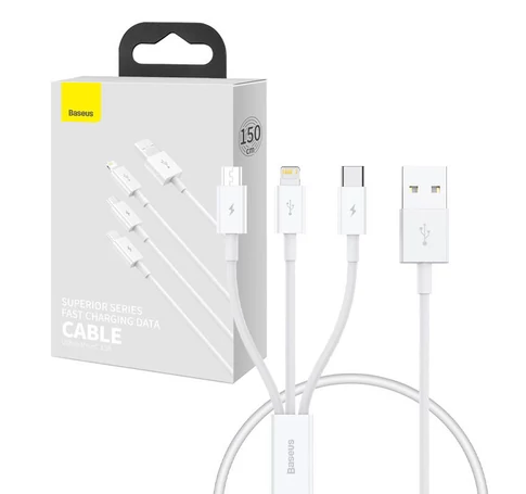 Kabel szybkiego ładowania  Baseus Superior Data USB do M+L+C 3.5A 0.5M(White)