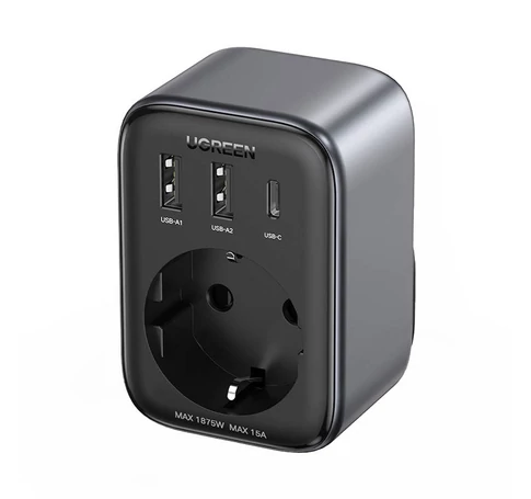 UGREEN CD314 Utazási adapter EU-USA, 2xUSB-A, 1xUSB-C