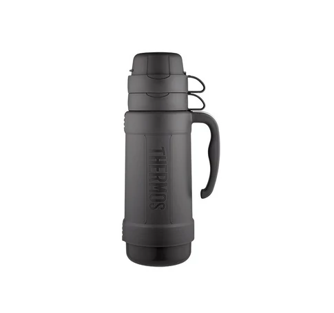 Glass thermos flask with two cups, 1 litre, black 194530 THERMOS