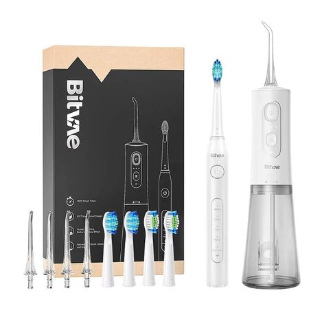 Sonic toothbrush with tips set and water flosser Bitvae D2+C2 (white)