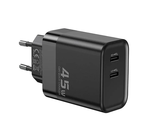 Ładowarka sieciowa Toocki 2xUSB-C, GaN 45W (czarna)