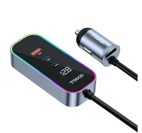 Ładowarka samochodowa Toocki 2xUSB-C + 2xUSB, 155W (szara)