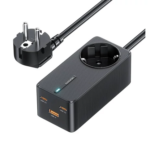 Ładowarka sieciowa Toocki 2xUSB-C + USB + USB DO USB-C, 1.5m, GaN 67W (czarna)