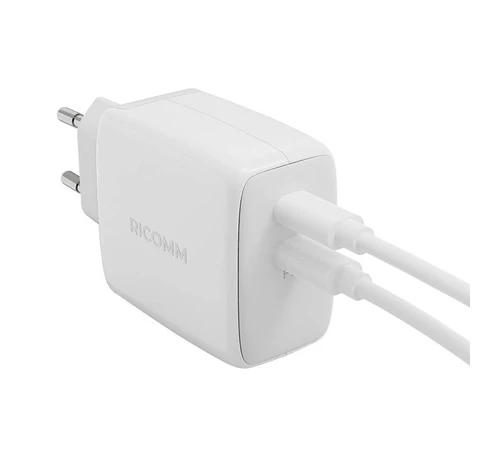 Wall Charger 65W GaN Ricomm RC652 EU, 2xUSB-C + 2.1m USB-C Cable