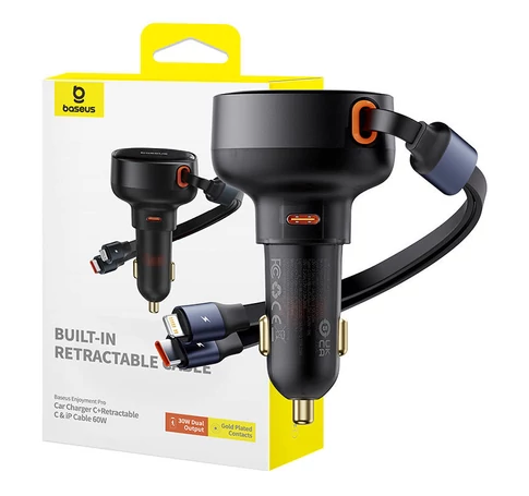 Baseus Enjoyment autó töltő USB-C - USB-C kábellel, Lightning 60W (fekete)
