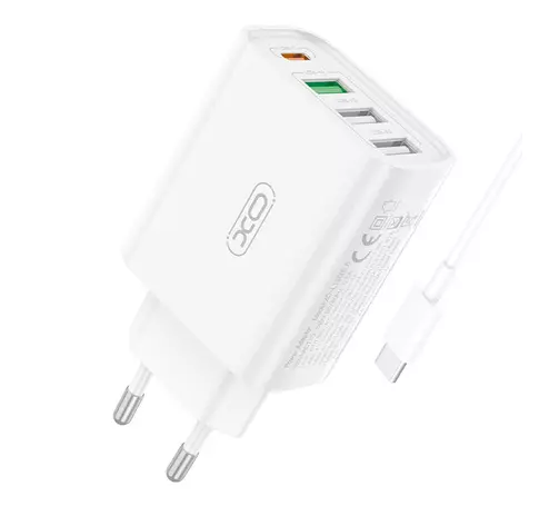 XO L120 hálózati töltő 1xUSB-C, 20W, 1x USB-1, 18W USB-C kábellel (fehér)